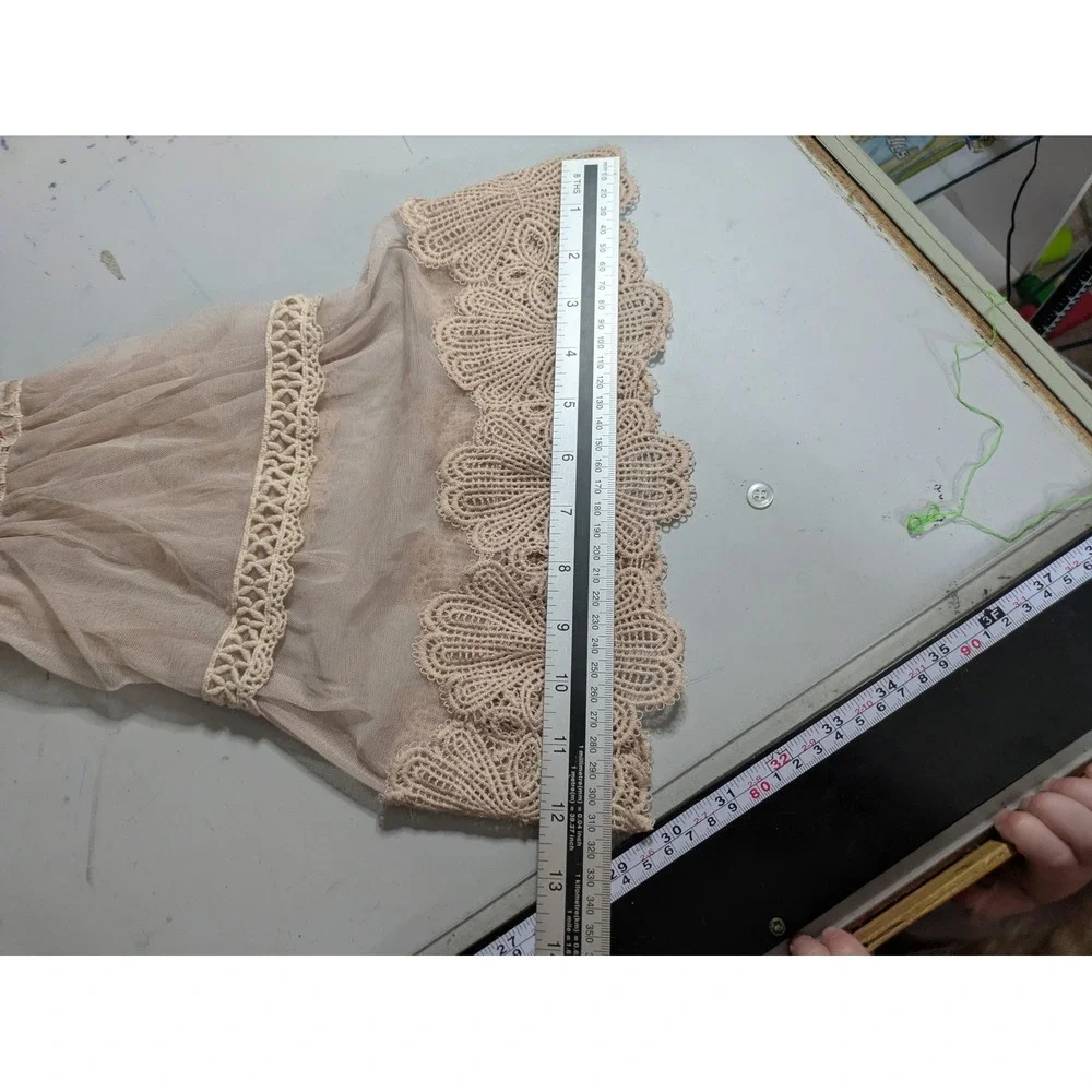 Boho Fairy Top S Bell Sleeve Floral Lace Mesh Sheer Hippie Festival Feminine